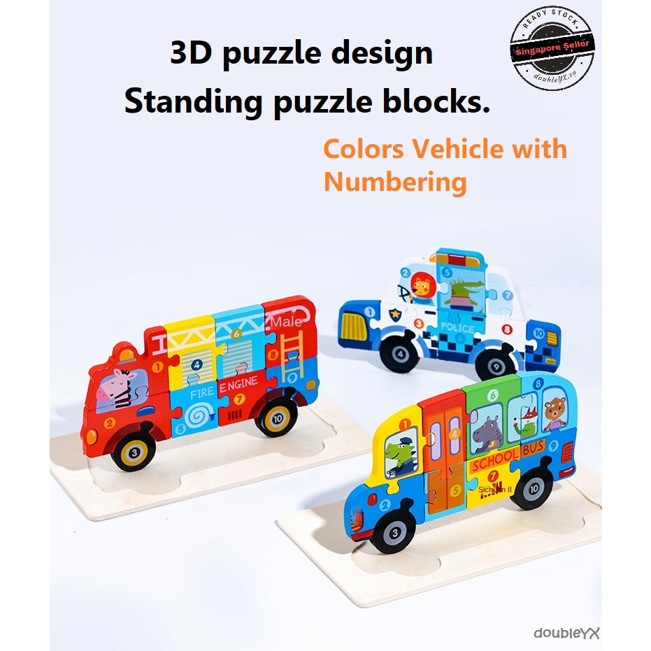 Montessori Learning 3D Wooden Puzzle Toys for Baby Kids - Vehicle Wooden Puzzle Educational Kit