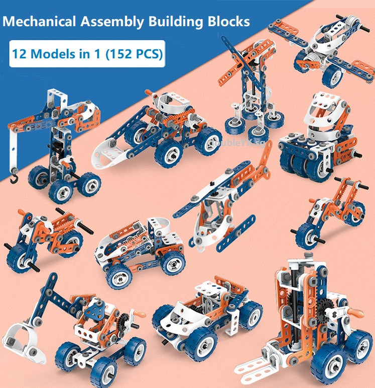 Assembly Blocks STEM Toys for Kids Developing (12 in 1) - DIY Screw Model Building Blocks 152pcs