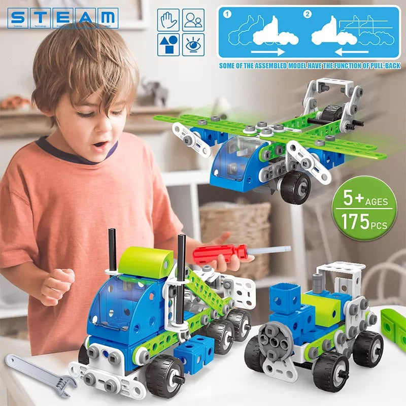 18 in 1 Assembly Blocks STEM Toys for Kids Developing - DIY Screw Model Building Blocks 175pcs