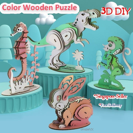 (Sgp Seller) Kids DIY 3D Color Wooden Puzzle - 3D DIY Toys - Educational Kids Toys - DIY Toys